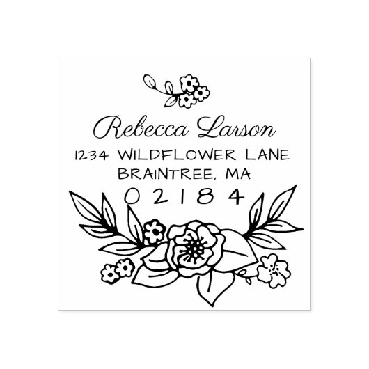Hand getrokken Floral Arrangement retouradres Rubberstempel (Afrduk)