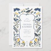 Hand getrokken Floral Art Deco bruiloft uitnodigin Kaart (Voorkant)