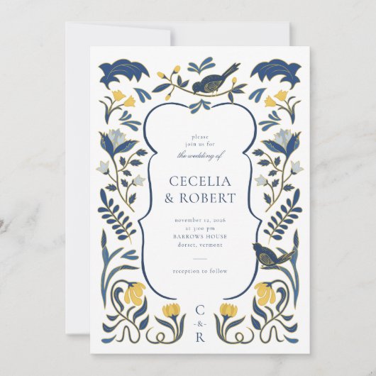 Hand getrokken Floral Art Deco bruiloft uitnodigin Kaart (Voorkant)