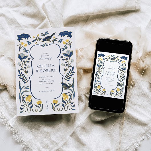 Hand getrokken Floral Art Deco bruiloft uitnodigin Kaart