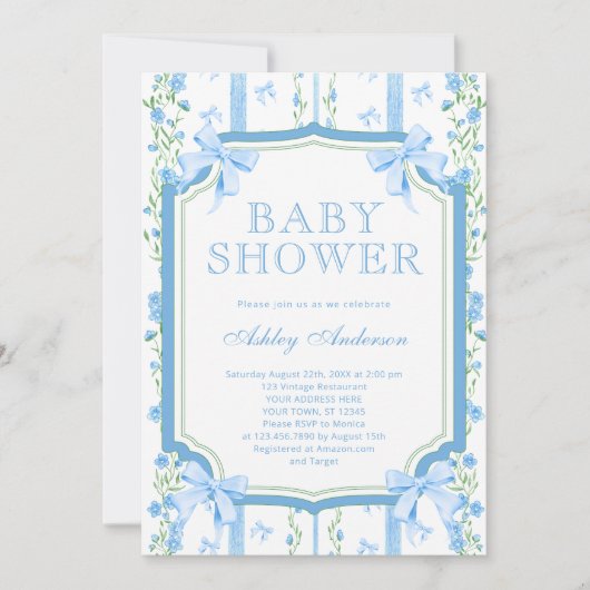 Hand getrokken Floral Baby Jongen Douche met Boog Kaart (Voorkant)