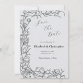 Hand getrokken Floral Botanical Save The Date Grey Kaart (Voorkant)