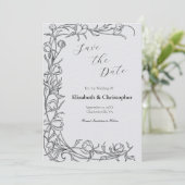 Hand getrokken Floral Botanical Save The Date Grey Kaart (Staand voorkant)