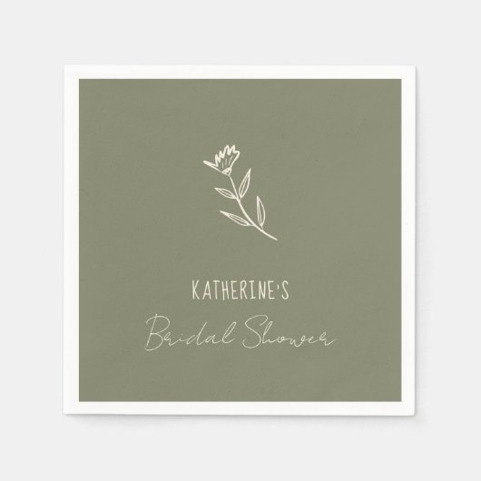 Hand getrokken Floral Botanical Scribble Vrijgezel Servet (Voorkant)