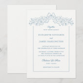 Hand getrokken Floral Bow Lijst Stoffig Blauw Brui Kaart (Voorkant / Achterkant)