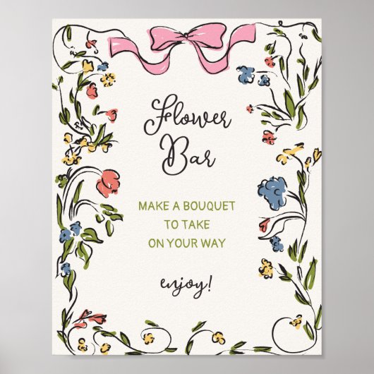 Hand getrokken Floral Bow Vrijgezellenfeest Flower Poster (Voorkant)