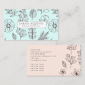 Hand getrokken Floral Doodle Doula Aqua Geboorteco Visitekaartje (Voorkant / Achterkant)