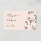 Hand getrokken Floral Doodle Doula Geboortedienste Visitekaartje (Achterkant)