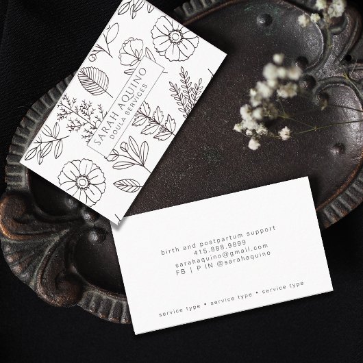 Hand getrokken Floral Doodle Doula White Geboorte Visitekaartje