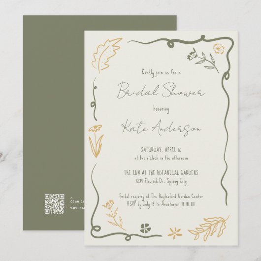 Hand getrokken Floral Scribble Lijst Vrijgezellenf Kaart (Voorkant / Achterkant)