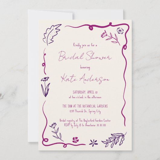 Hand getrokken Floral Scribble Lijst Vrijgezellenf Kaart (Voorkant)