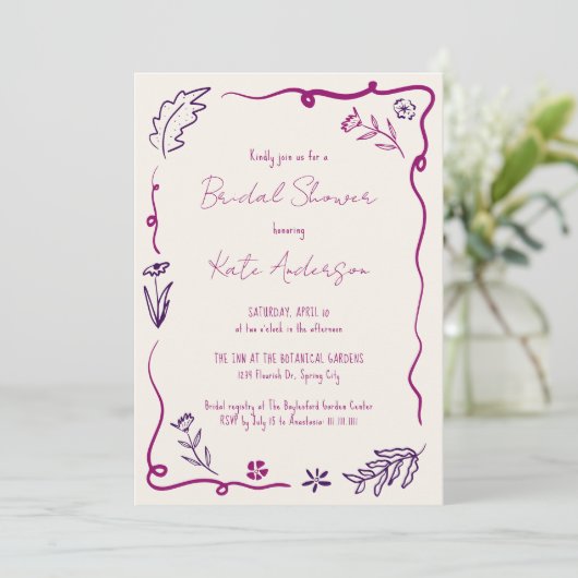 Hand getrokken Floral Scribble Lijst Vrijgezellenf Kaart (Staand voorkant)