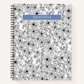Hand getrokken Floral Zwart Wit Patroon & Blauwe N Notitieboek (Voorkant)