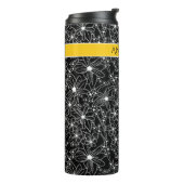 Hand getrokken Floral Zwart Wit Patroon Geel Naam Thermosbeker (Gedraaid links)