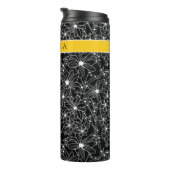 Hand getrokken Floral Zwart Wit Patroon Geel Naam Thermosbeker (Geroteerd rechts)