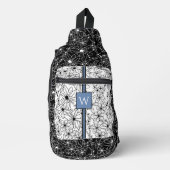 Hand getrokken Floral Zwart Wit Patroon met Initia Sling Bag (Voorkant)