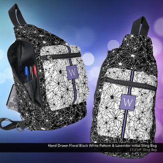 Hand getrokken Floral Zwart Wit Patroon met Initia Sling Bag
