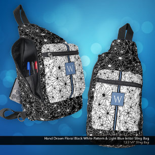 Hand getrokken Floral Zwart Wit Patroon met Initia Sling Bag