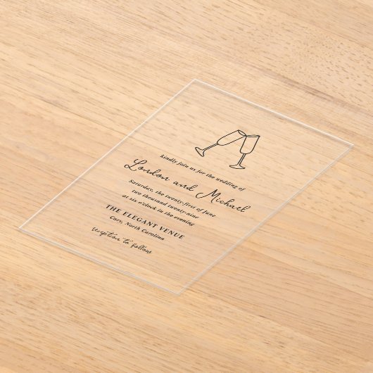 Hand getrokken fluiten Doodle moderne bruiloft Acryl Uitnodigingen (Laagn)