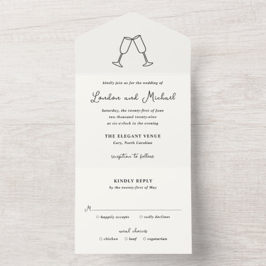 Hand getrokken fluiten Doodle moderne bruiloft All In One Uitnodiging (Binnen)