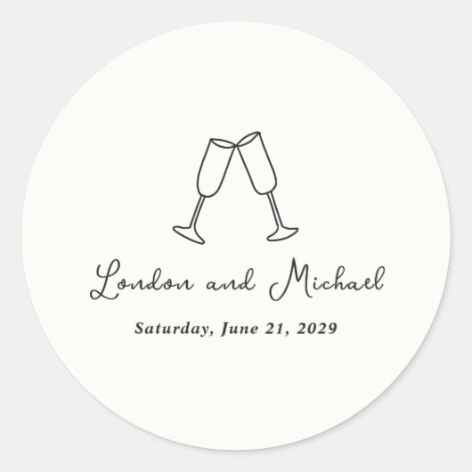 Hand getrokken fluiten Doodle moderne bruiloft Ronde Sticker (Voorkant)