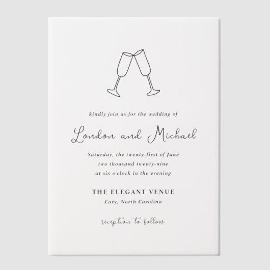 Hand getrokken fluiten Doodle moderne bruiloft Vellum Uitnodigingen (Voorkant)
