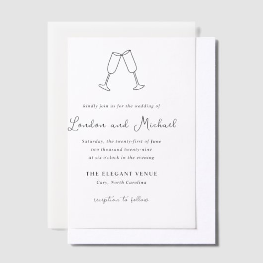 Hand getrokken fluiten Doodle moderne bruiloft Vellum Uitnodigingen (Offset)