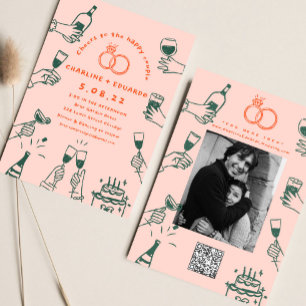 Hand getrokken Foto Arcode Hedendaagse Bruiloft Kaart