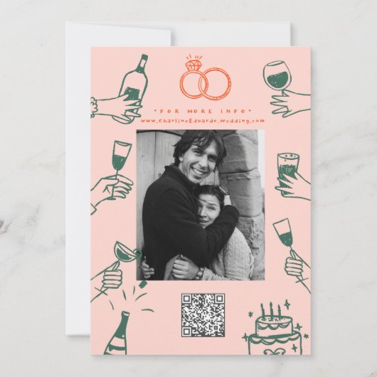 Hand getrokken Foto Arcode Hedendaagse Bruiloft Kaart (Achterkant)