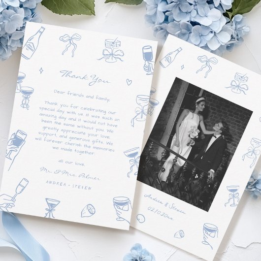 Hand getrokken Foto Dusty Blue Wedding Bedankkaart