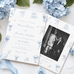 Hand getrokken Foto Dusty Blue Wedding Kaart