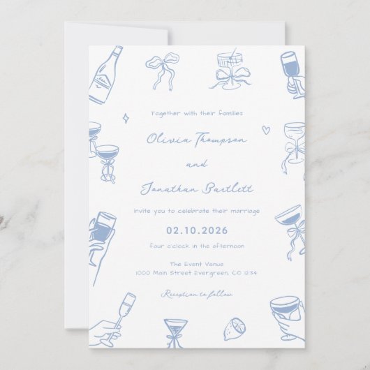 Hand getrokken Foto Dusty Blue Wedding Kaart (Voorkant)