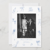 Hand getrokken Foto Dusty Blue Wedding Kaart (Achterkant)