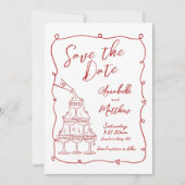 Hand getrokken foto grillige rode bruiloft save the date (Voorkant)