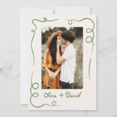 Hand getrokken  foto groen grillige bruiloft kaart (Achterkant)