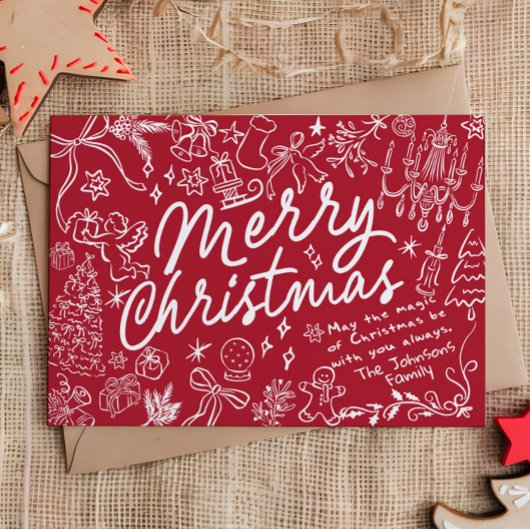 Hand getrokken Foto Vrolijk Kerstfeest Kaart