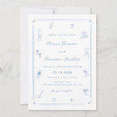 Hand getrokken foto wit en stoffige blauwe bruilof kaart (Voorkant)