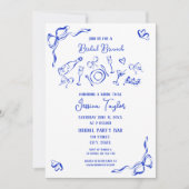 Hand getrokken Frans Blauw Bridal Brunch Franse st Kaart (Voorkant)