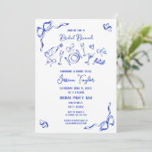 Hand getrokken Frans Blauw Bridal Brunch Franse st Kaart (Staand voorkant)