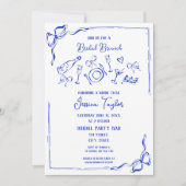 Hand getrokken Frans Blauw Bridal Brunch Franse st Kaart (Voorkant)