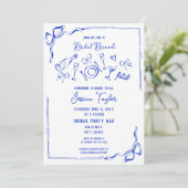 Hand getrokken Frans Blauw Bridal Brunch Franse st Kaart (Staand voorkant)