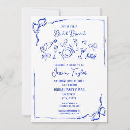 Hand getrokken Frans Blauw Bridal Brunch Franse st Kaart