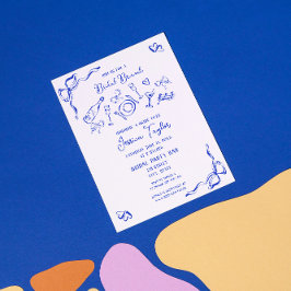 Hand getrokken Frans Blauw Bridal Brunch Franse st Kaart