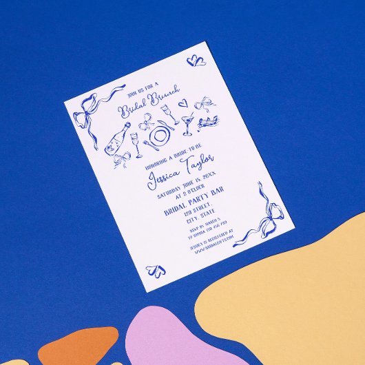 Hand getrokken Frans Blauw Bridal Brunch Franse st Kaart