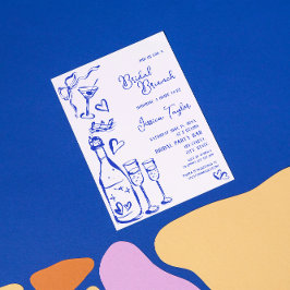 Hand getrokken Frans Blauw Bridal Brunch Franse st Kaart