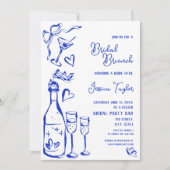 Hand getrokken Frans Blauw Bridal Brunch Franse st Kaart (Voorkant)