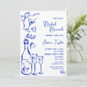 Hand getrokken Frans Blauw Bridal Brunch Franse st Kaart (Staand voorkant)