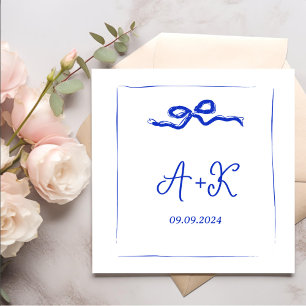 Hand getrokken Frans Blauw Huwelijk Monogram serve Servet