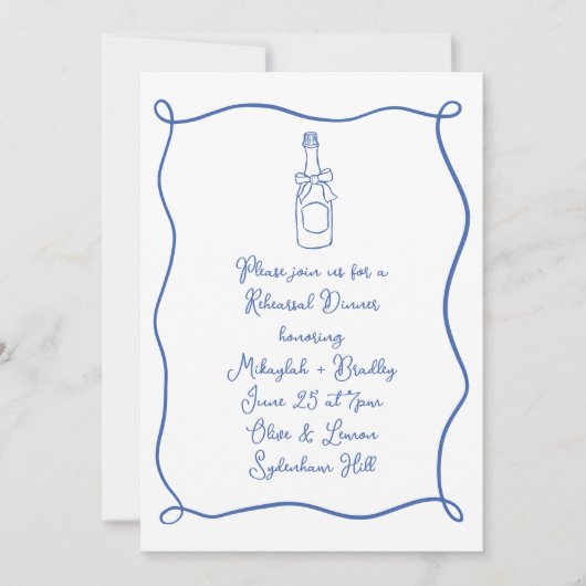 Hand getrokken Frans blauw repetitie diner Kaart (Voorkant)