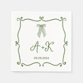 Hand getrokken Frans Groen Huwelijk Monogram Servet (Voorkant)